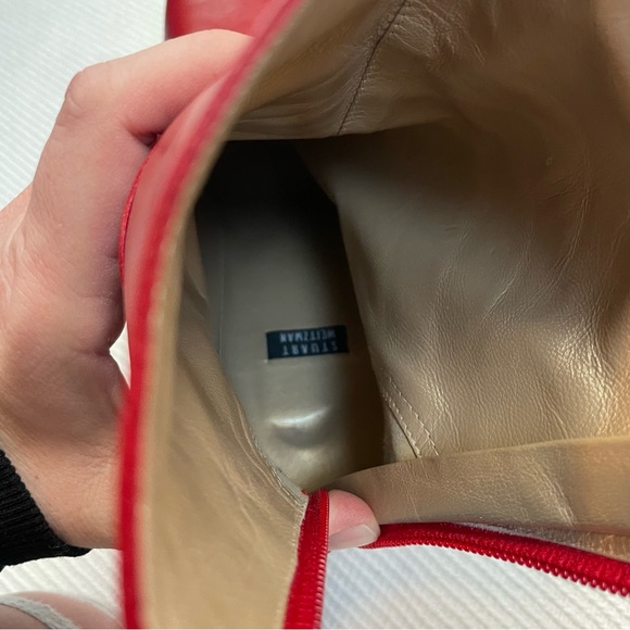 ❤️ Sunning Stuart Weitzman Red Leather Pointy Toe Boots - Picture 7 of 8